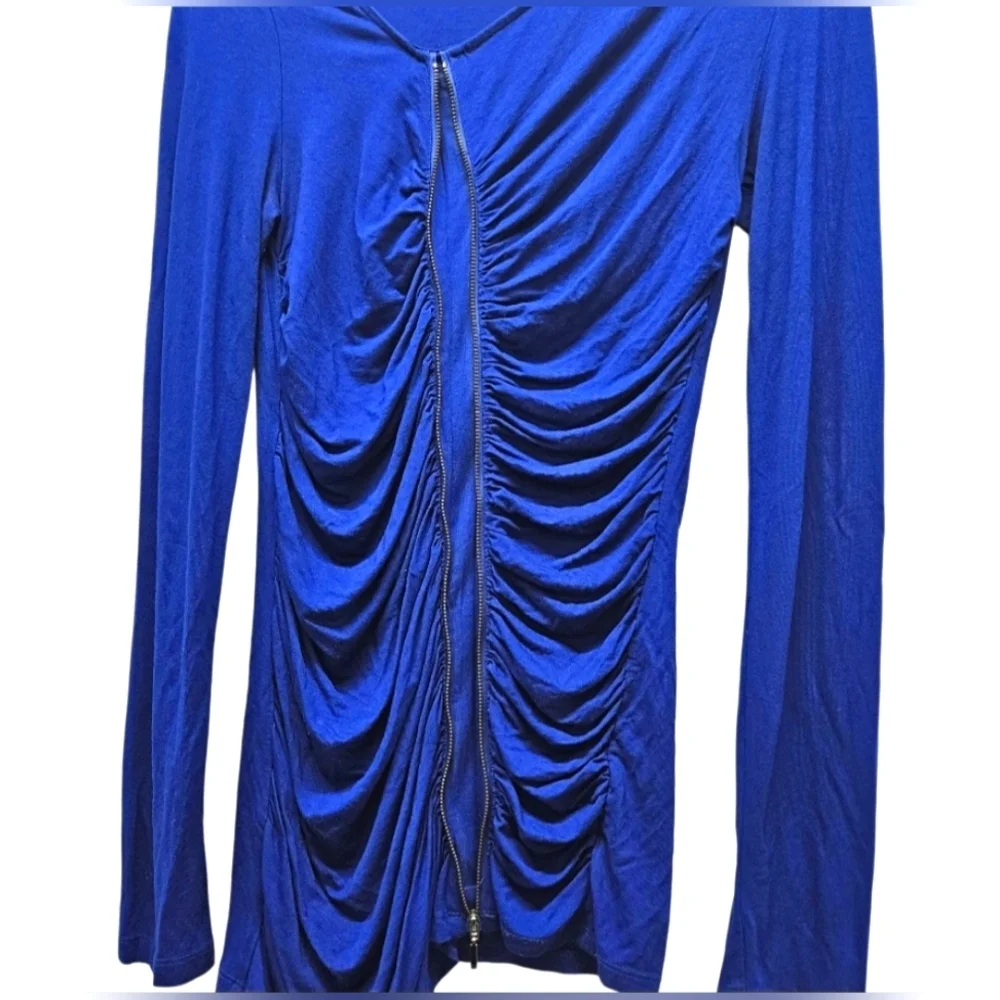 Calvin Klein Ruched Bodycon Long Sleeve Mini Dress Tunic Royal Blue Size Small - Picture 3 of 12